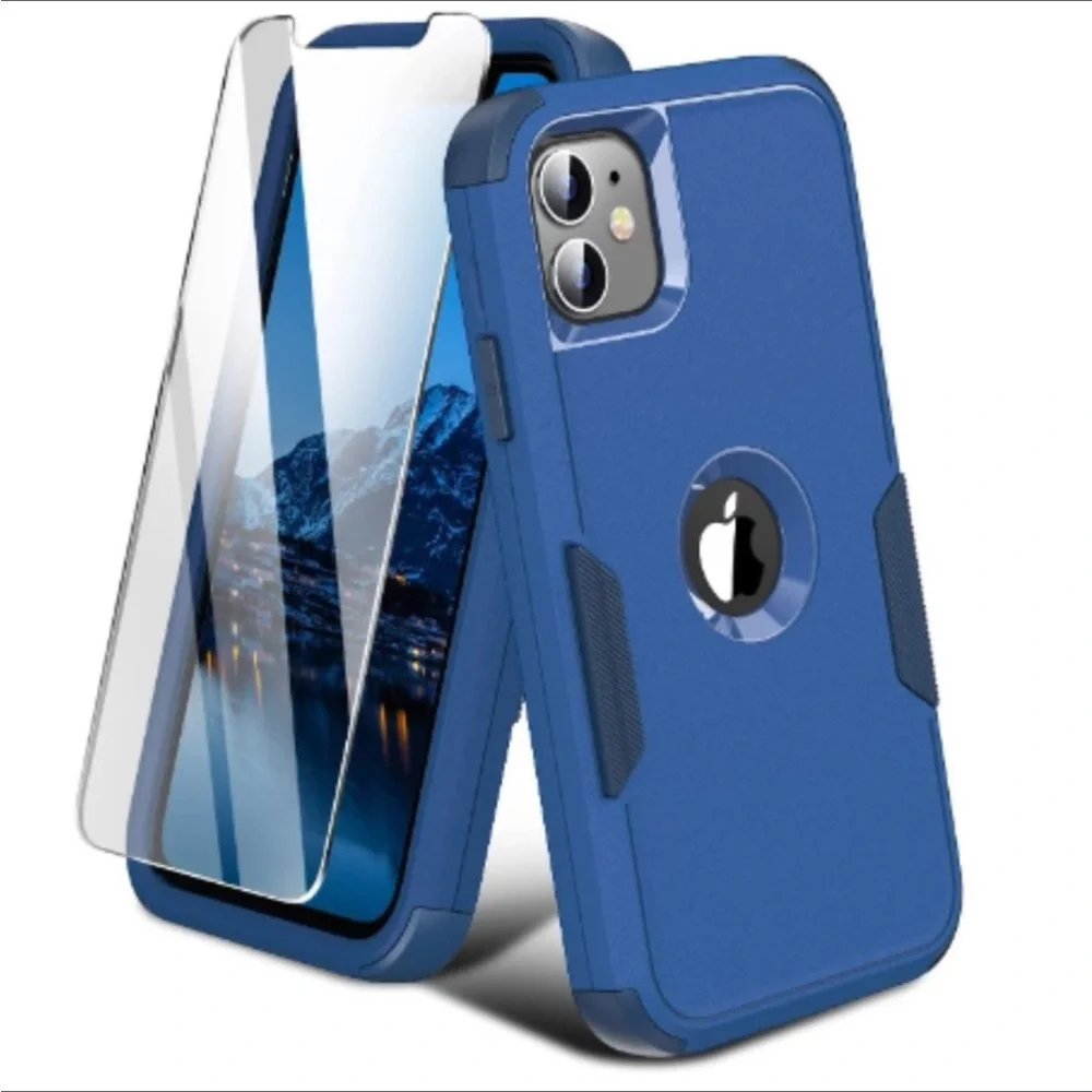 3 in 1 Tough Rugged Non-Slip Protective Case Cover,6.1 Inch,Blue
